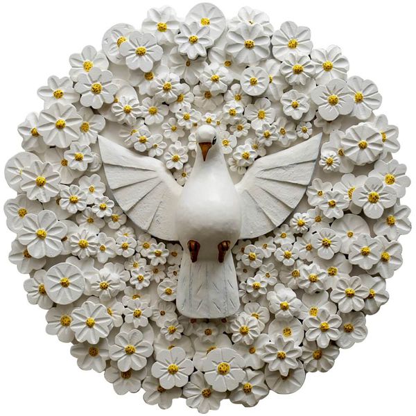 Divino Espírito Santo Mandala com Esculturas de Flores Brancas - D. 65/70 CM.