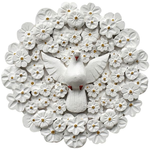 Divino Espírito Santo Mandala com Esculturas de Flores Brancas - D. 50 CM.