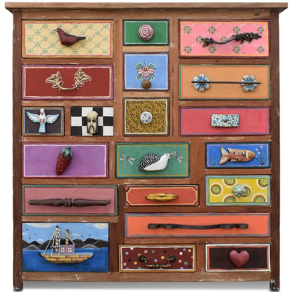 Cômoda Gavetas Variadas - Madeira Natural 90 cm x 45 cm 