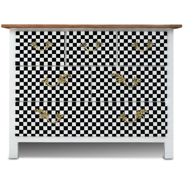 Cômoda Reta com Gavetas Xadrez e Puxadores Dourados - 100 x 60 CM.