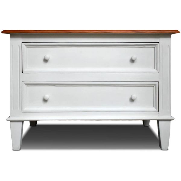 Mesa de Cabeceira Branca Tampo Madeira Natural - 60 x 85 CM.