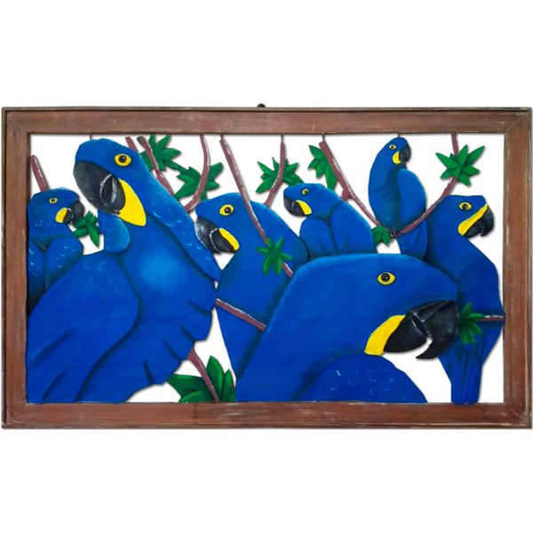 Quadro Vazado Grande de Araras Azuis 0,95 x 1,58 M.
