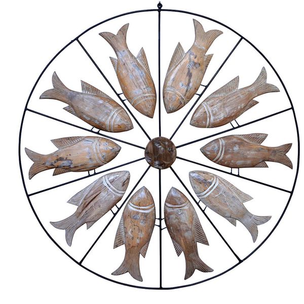 Painel Vazado Mandala com Esculturas de Peixes 