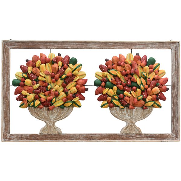 Quadro Vazado de Ânforas Duplas com Frutas Variadas - 160 x 90 CM.