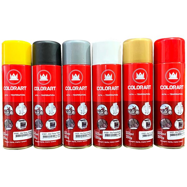 Tinta Spray Alta Temperatura Colorart 300ml + 600° Graus Todas as cores