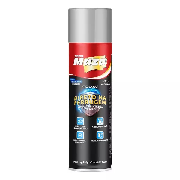 SPRAY ESMALTE DIRETO NA FERRUGEM PLATINA MAZA 400ML