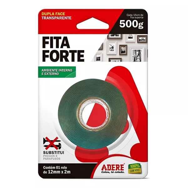  FITA DUPLA FACE FORTE VERDE 12MMX2M ADERE (MASSA ACRILICA)