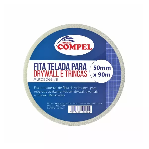 FITA TELADA P/ TRINCAS E DRYWALL 50X90 COMPEL 12060 
