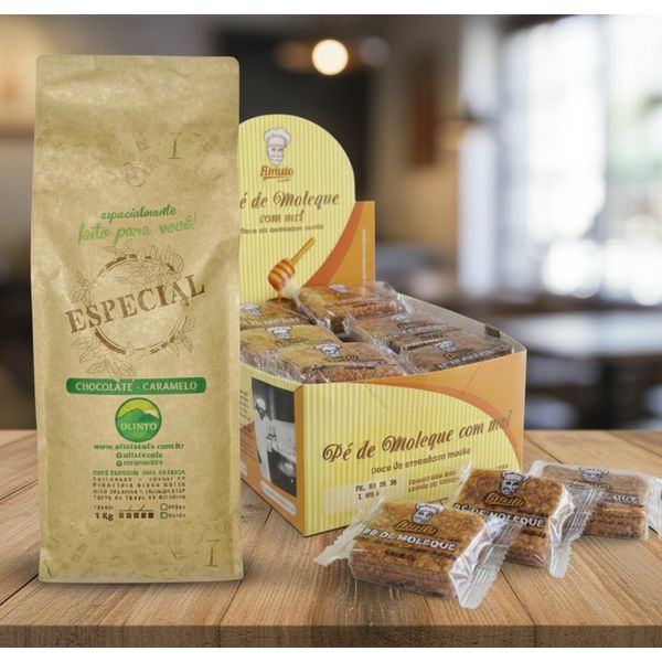 Pé de Moleque Com Mel Binuto 18 unidades + Café Olinto 1kg