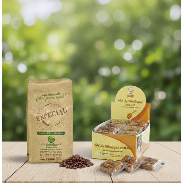 Pé de Moleque Com Mel Binuto 18 unidades + Café Olinto 250g