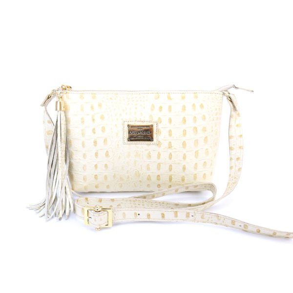 Bolsa Clucth Couro Legitimo Creme Croco Oliver Mour