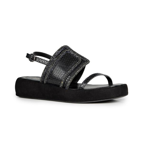 Sandália Flatform Greta Orcade Snake Preta