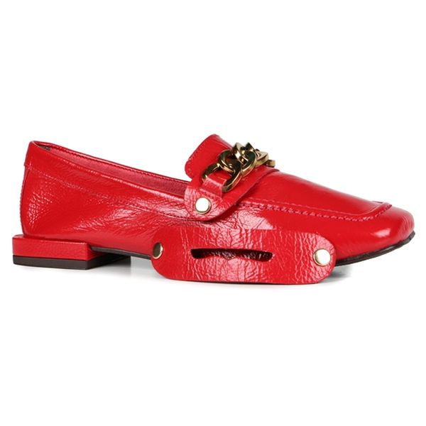 Mocassim Loafer Rebecca Orcade Corrente Verniz Vermelho