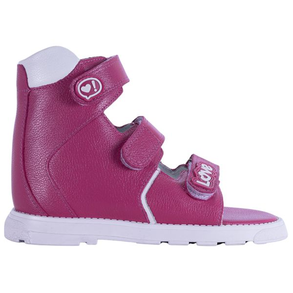 Sandália Neurofuncional cano alto 3 velcros em couro pink com branco love