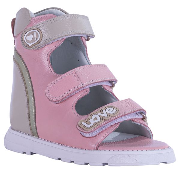 Sandália Neurofuncional cano alto 3 velcros em couro rosa pastel e glace love