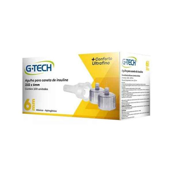 Gtech - Agulha p/ Caneta Insulina 6mm 31g c/100 un