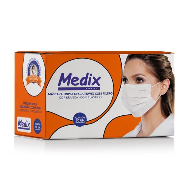 Máscara Descartável Tripla Medix Branca c/ 50un