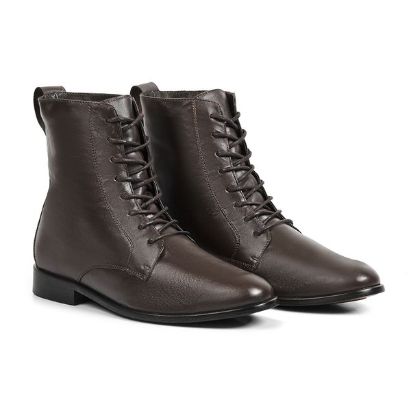 Bota de Inverno, em Couro de Carneiro - com Lã e Solado Antiderrapante - Amsterdã Marrom