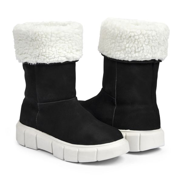 Bota Feminina de Inverno - Couro Nobuck, Com Lã E Impermeável a Neve - Aspen Preta