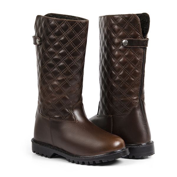 Bota Feminina Frio Intenso - Couro, Metalassê e Lã - Impermeável a Neve - Copenhage Marrom