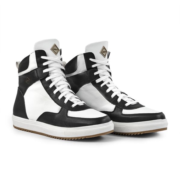 Tênis Branco e Preto Masculino, Couro e Lã, Impermeável para Frio e Neve - Toronto