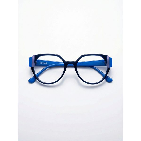 Armação de Óculos Unissex Azul Acetato Formato Redondo Moderno