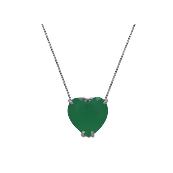 Gargantilha com Pingente Coração Pedra Jade em Ouro Branco 18k