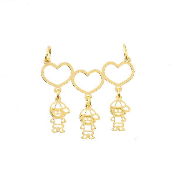 Pingente Filhos com Corações Personalizado Ouro 18k