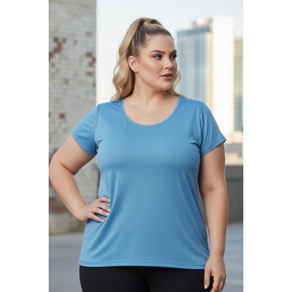 CAMISETA FEMININA PLUS SIZE- AZUL BEBE