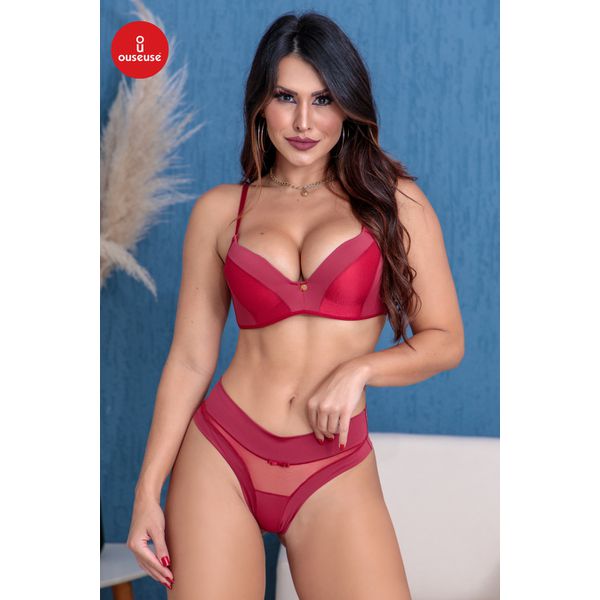 CONJUNTO COM RECORTES NO BOJO E CALCINHA DE PONTO ABERTO COM TULE NA FRENTE- DIVINO