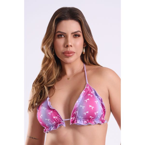 BUSTO PRAIA CORTININHA FRUFRU DUPLA FACE-EST COM LILAS