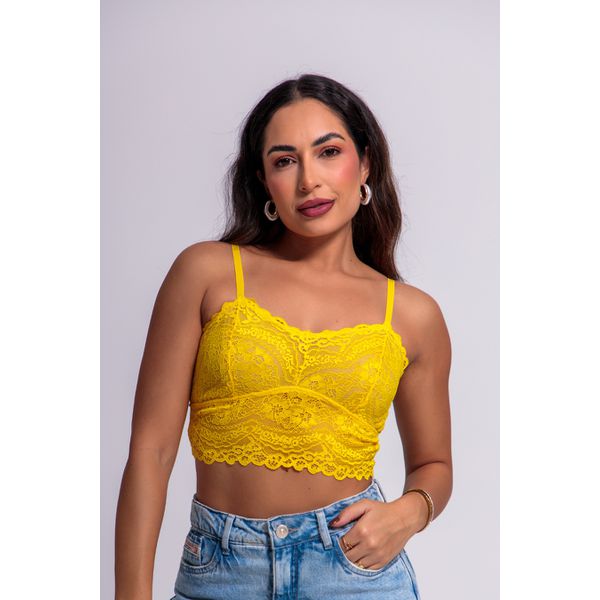 CROPPED FAIXA EM RENDA E TULE- amarelo