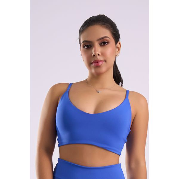 TOP FITNESS DECOTE EM V COM BOJO REMOVÍVEL-AZUL BIC