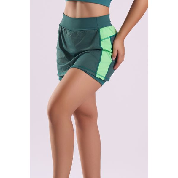 SHORT SAIA COM RECORTES E COS ANATOMICO- GARDEN COM LIME