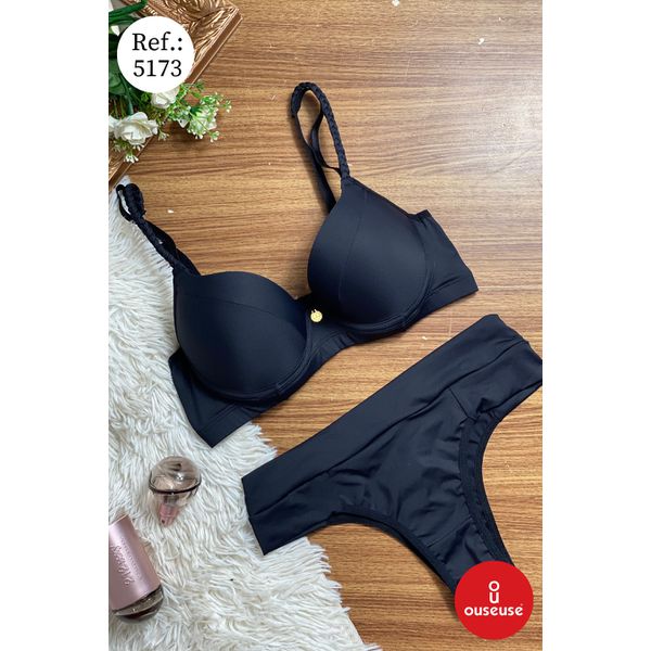 CONJUNTO BOJO ESTRUTURADO ALÇA TRABALHADA E CALCINHA PALA NA CINTURA- PRETO