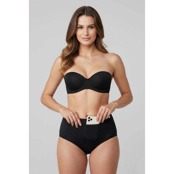 CALCINHA ANTI FURTO COM BOLSO FRONTAL- preto