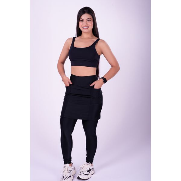 CALÇA LEGGING SAIA COM BOLSOS MODA MODESTA- preto