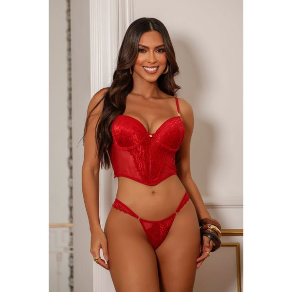 CONJUNTO CROPPED COM BOJO E ACESSÓRIO NAS ALÇAS E FIO DE RENDA- DIVINO