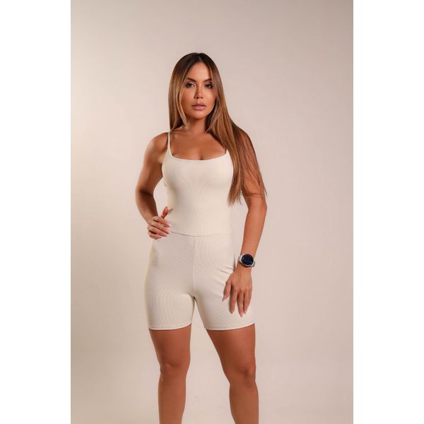 MACAQUINHO FITNESS CANELADO COM DECOTE NAS COSTAS E ALÇAS REGULAVEIS- OFF WHITE