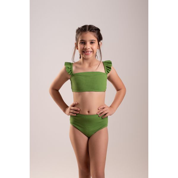 BIQUINI INFATIL COM ALÇAS FRANZIDAS E CALCINHA TRADICIONAL- VERDE OLIVA