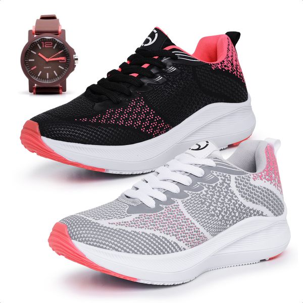 Kit 2 Pares Tênis Feminino Esportivo+Brinde Relógio