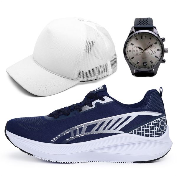 Tênis Masculino Esportivo+ Relógio + Boné Brinde