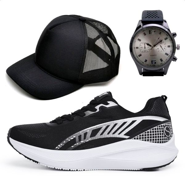 Tênis Masculino Esportivo+ Relógio + Boné Brinde