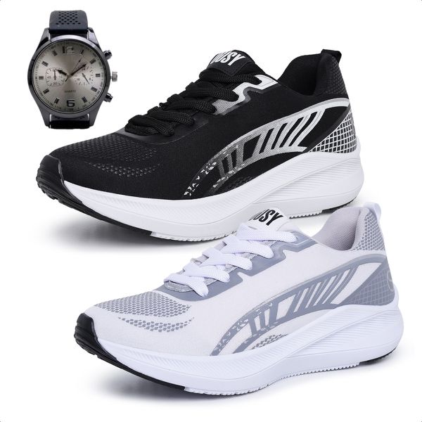 Kit 2 Pares Tênis Masculino Esportivo+Relógio