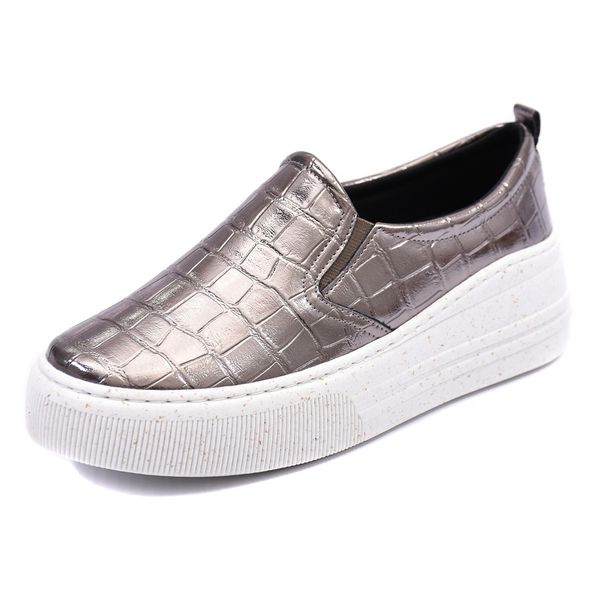 Slip On Feminino Moda Croco Estampado Casual Moderno Prata