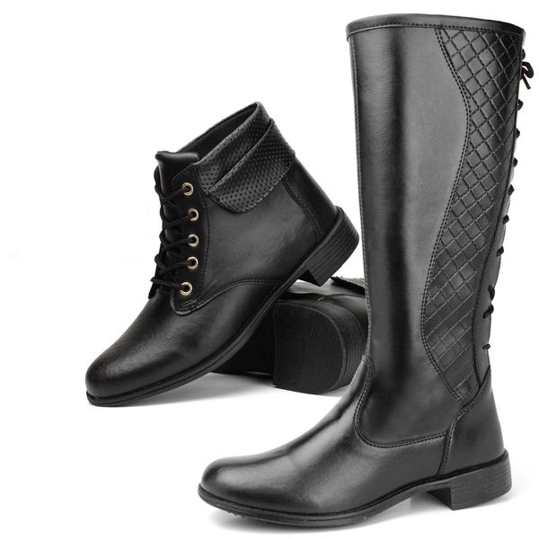 Kit Bota Coturno e Bota Montaria Feminina Preta