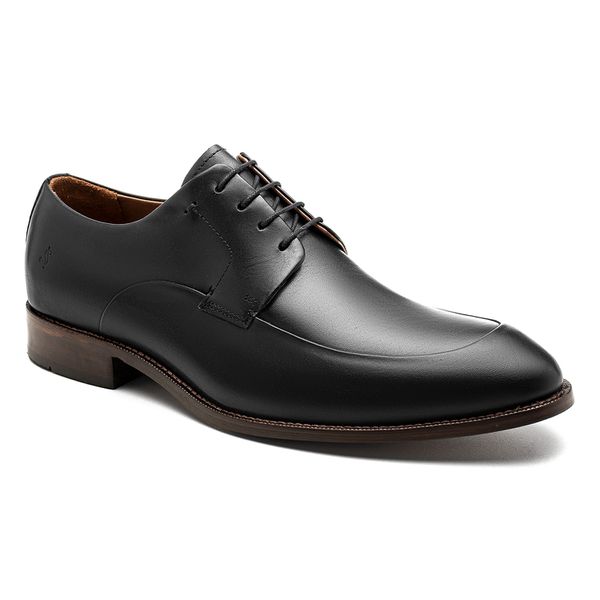 Sapato social masculino Derby preto da Salerno Prime, confeccionado em couro legítimo, com design clássico e sofisticado, ideal para ambientes formais e de trabalho.