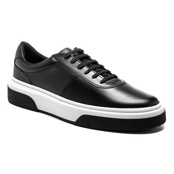 Tenis casual masculino preto com solado branco da linha Sneakers Salerno Prime