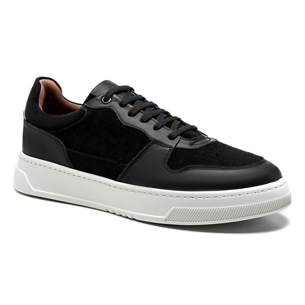 Tenis casual masculino preto Sneakers em couro legítimo da Salerno Prime