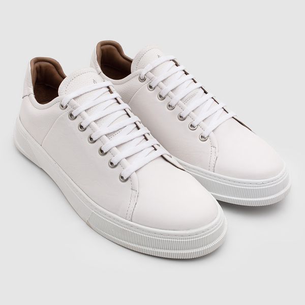 Tenis casual masculino na cor branca da linha Sneakers, da Salerno Prime